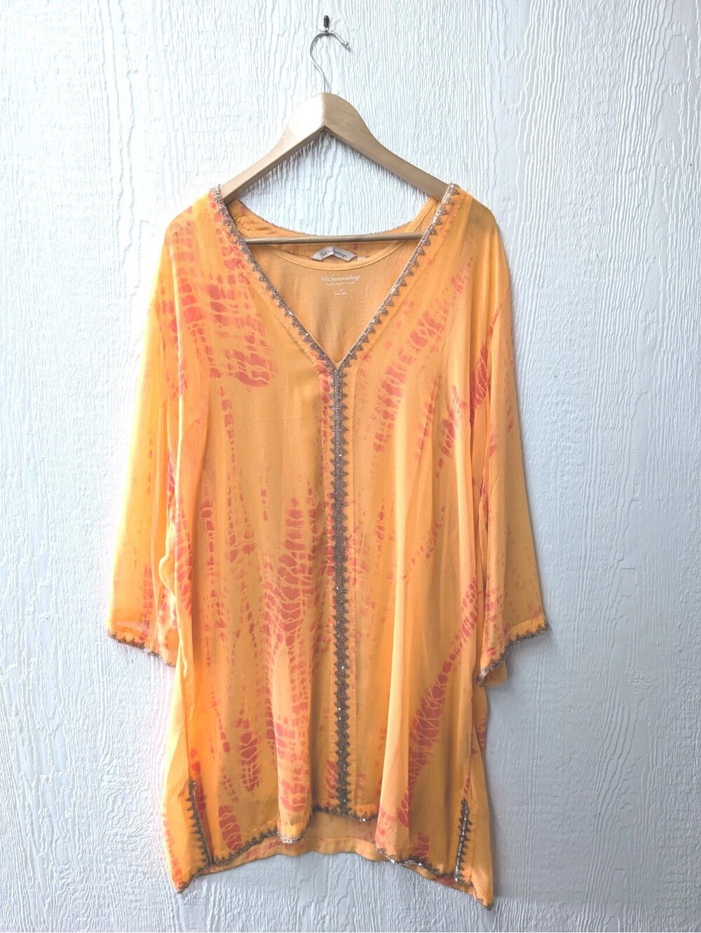 Soft Surroundings Kaftan Dress Beaded Orange Boho Beach Resort Cruise Plus 2X